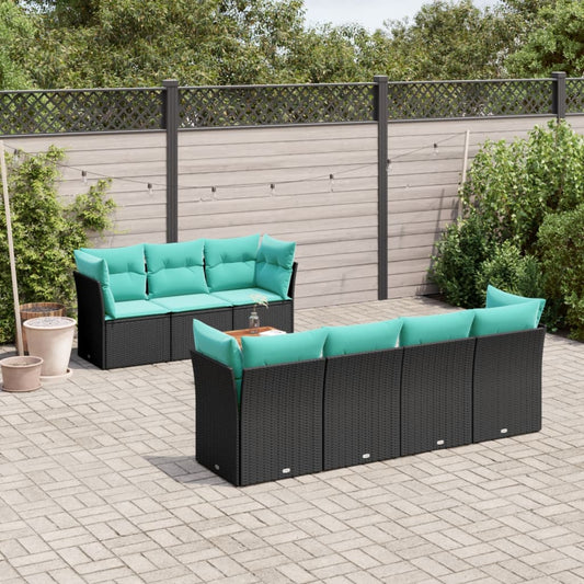 8-tlg. Garten-Sofagarnitur mit Kissen Schwarz Poly Rattan