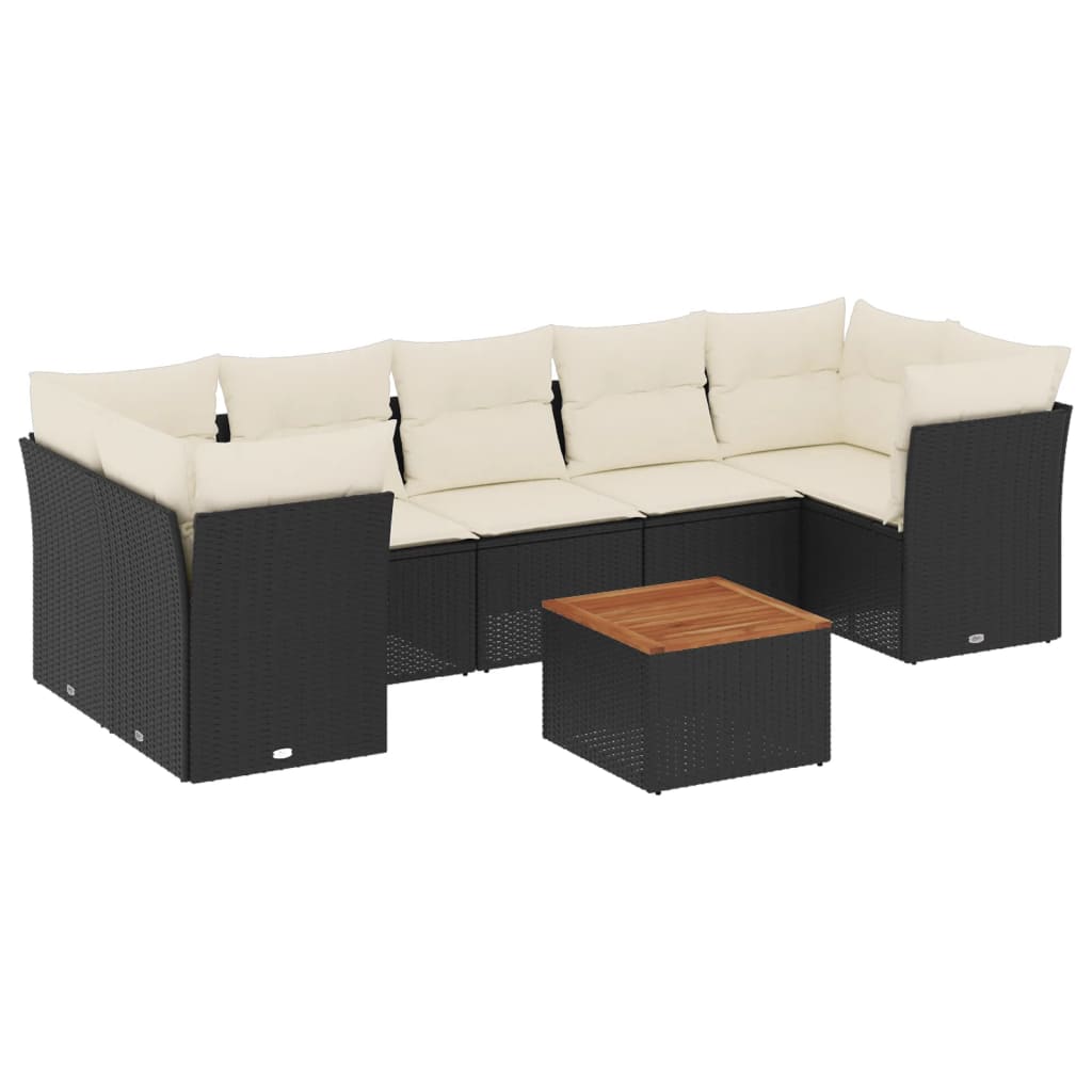 8-piece garden sofa set with cushions, black poly rattan