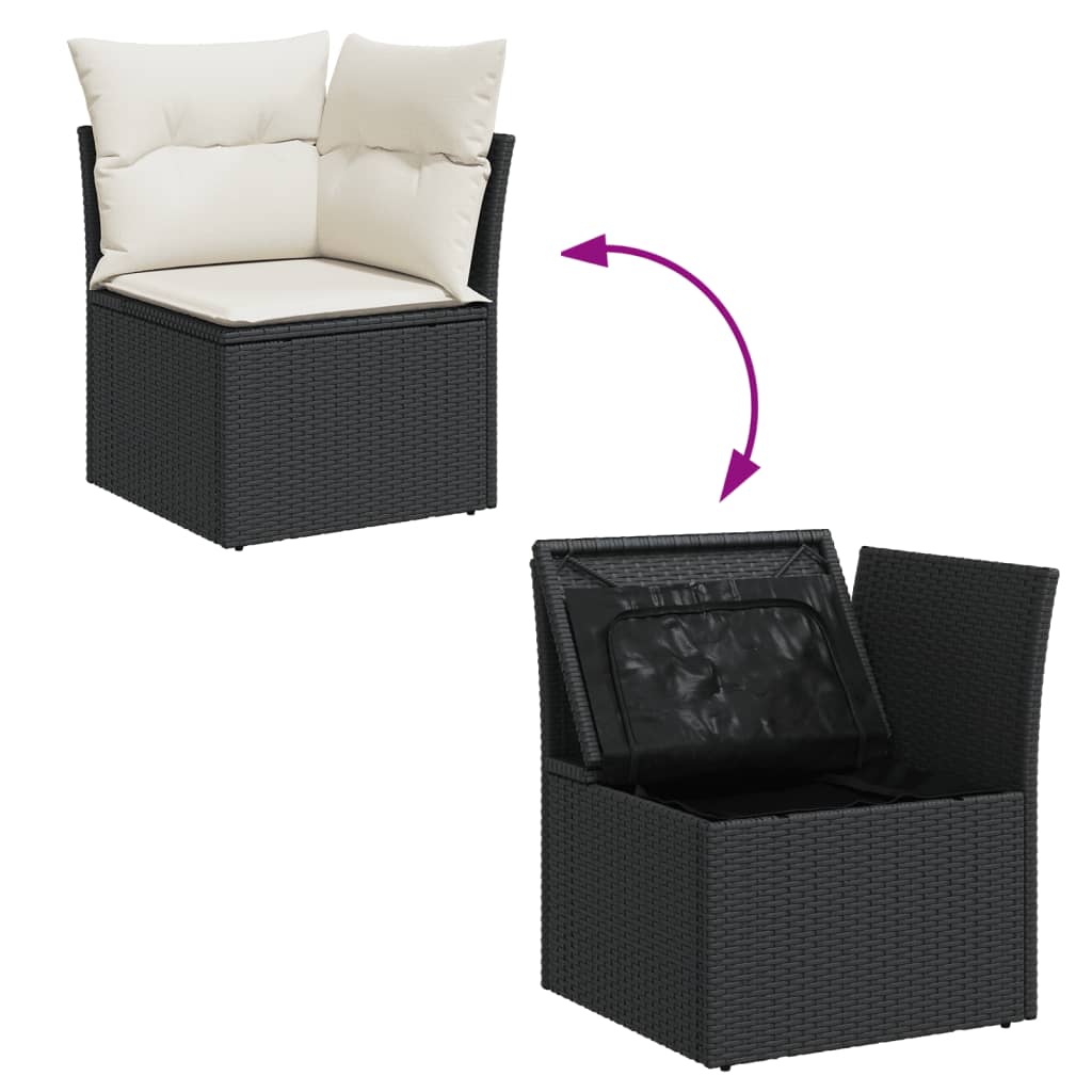 8-piece garden sofa set with cushions, black poly rattan