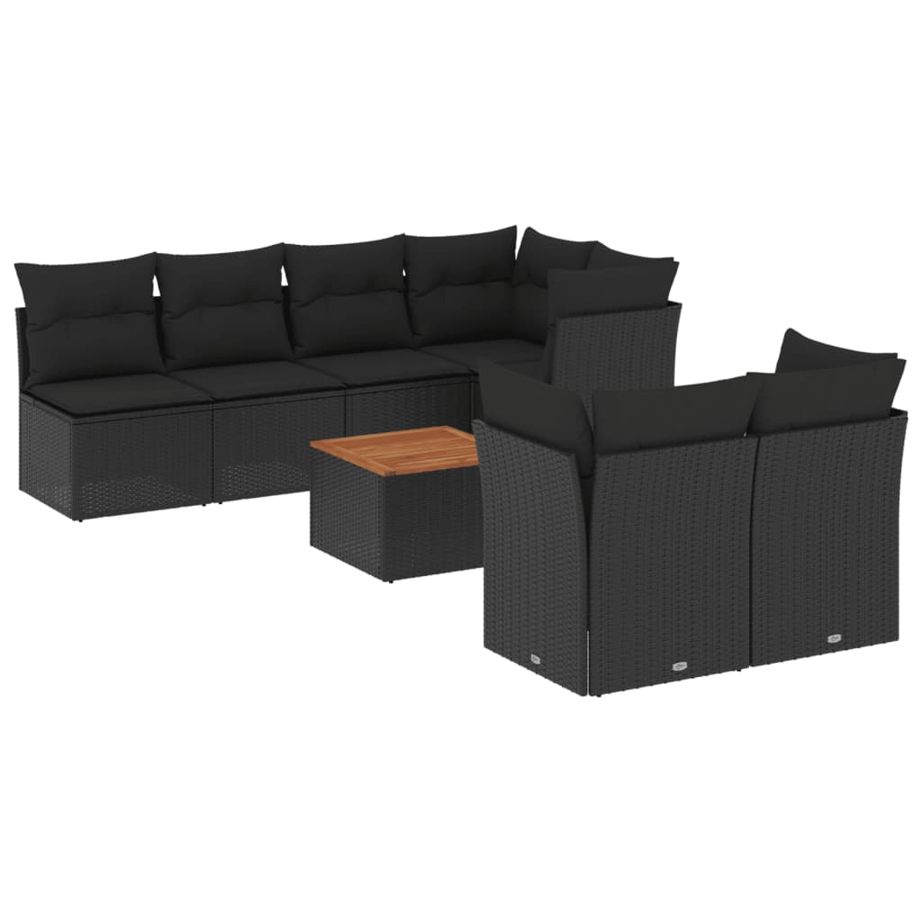 8-piece garden sofa set with cushions, black poly rattan