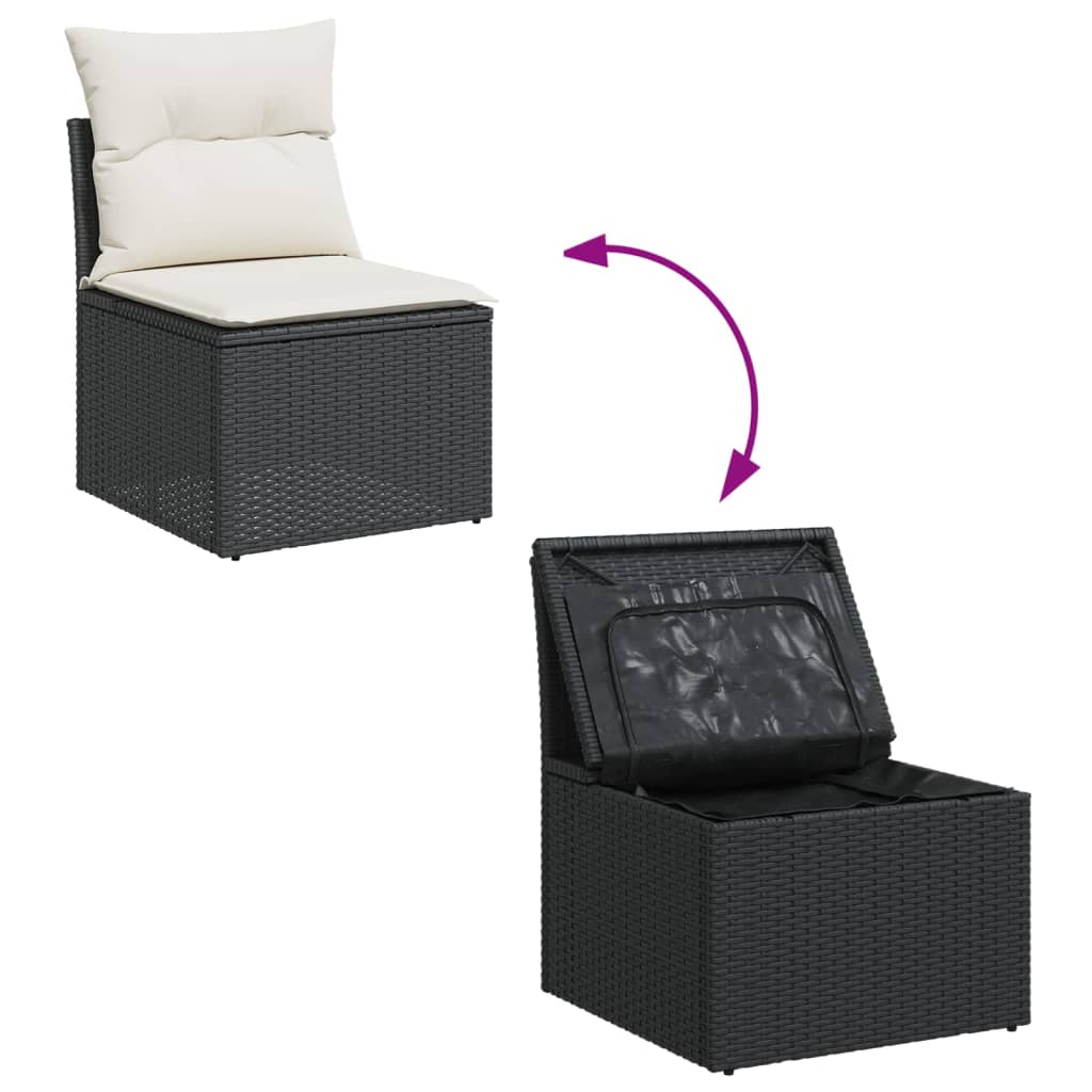 8-piece garden sofa set with cushions, black poly rattan