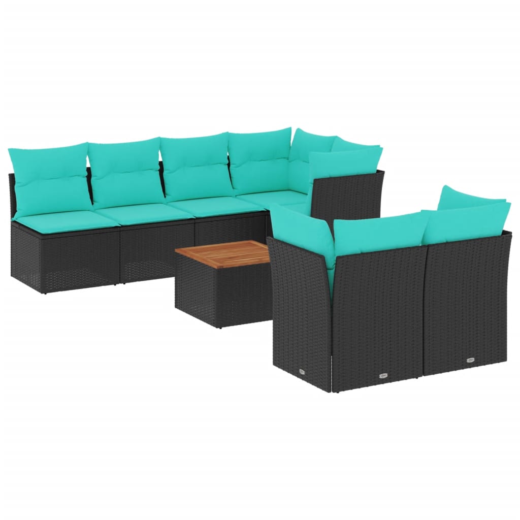 8-tlg. Garten-Sofagarnitur mit Kissen Schwarz Poly Rattan