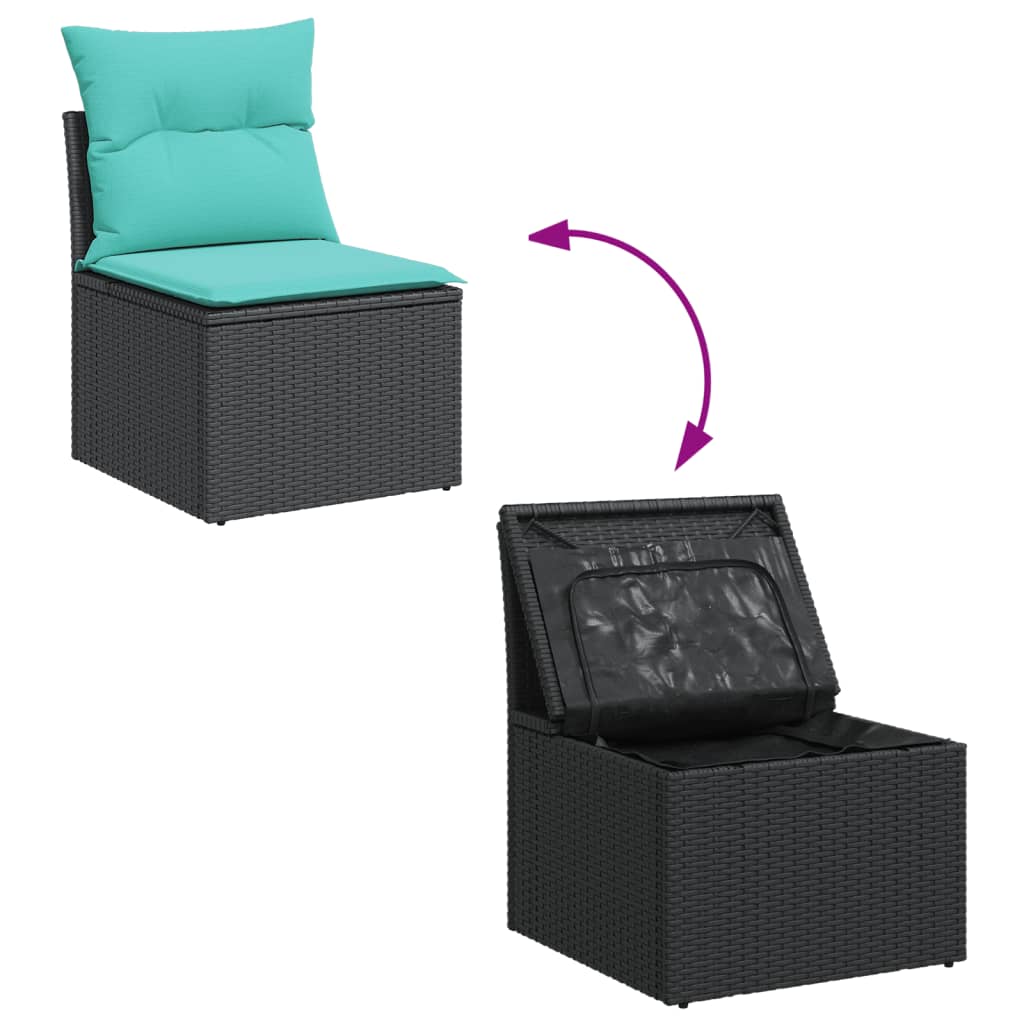 8-tlg. Garten-Sofagarnitur mit Kissen Schwarz Poly Rattan