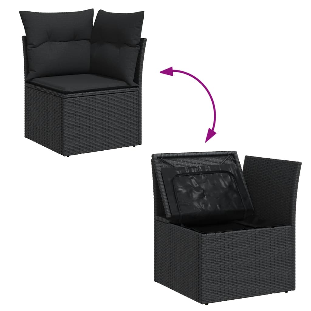 8-piece garden sofa set with cushions, black poly rattan
