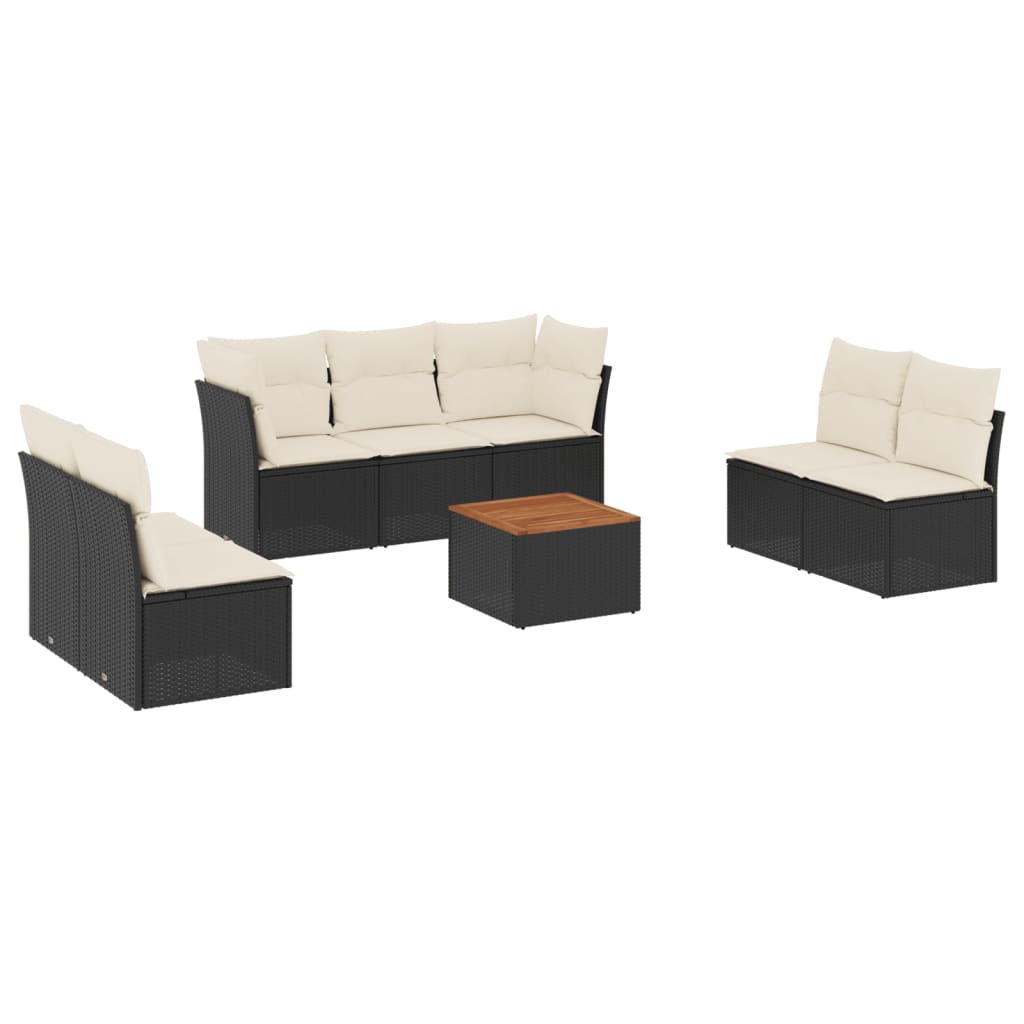 8-piece garden sofa set with cushions, black poly rattan