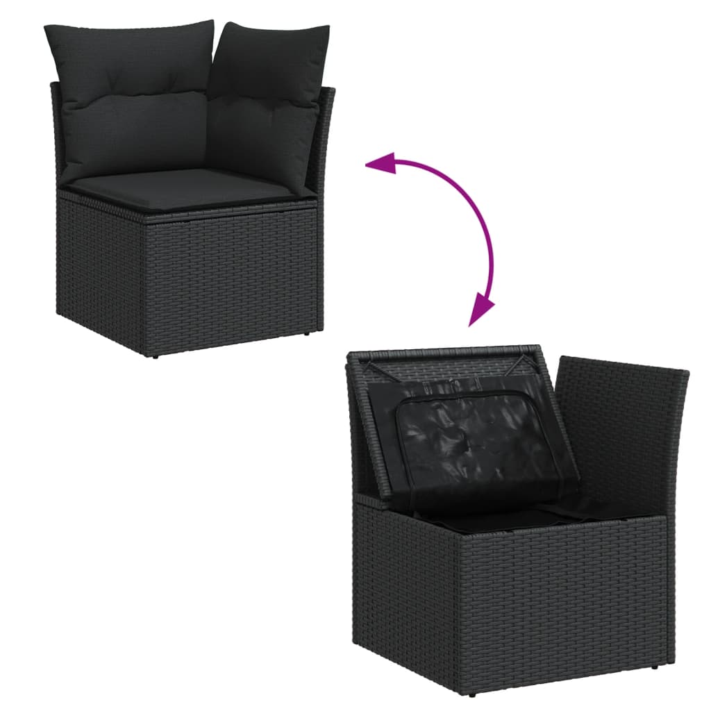8-piece garden sofa set with cushions, black poly rattan
