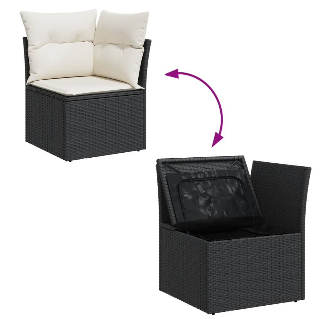 8-piece garden sofa set with cushions, black poly rattan