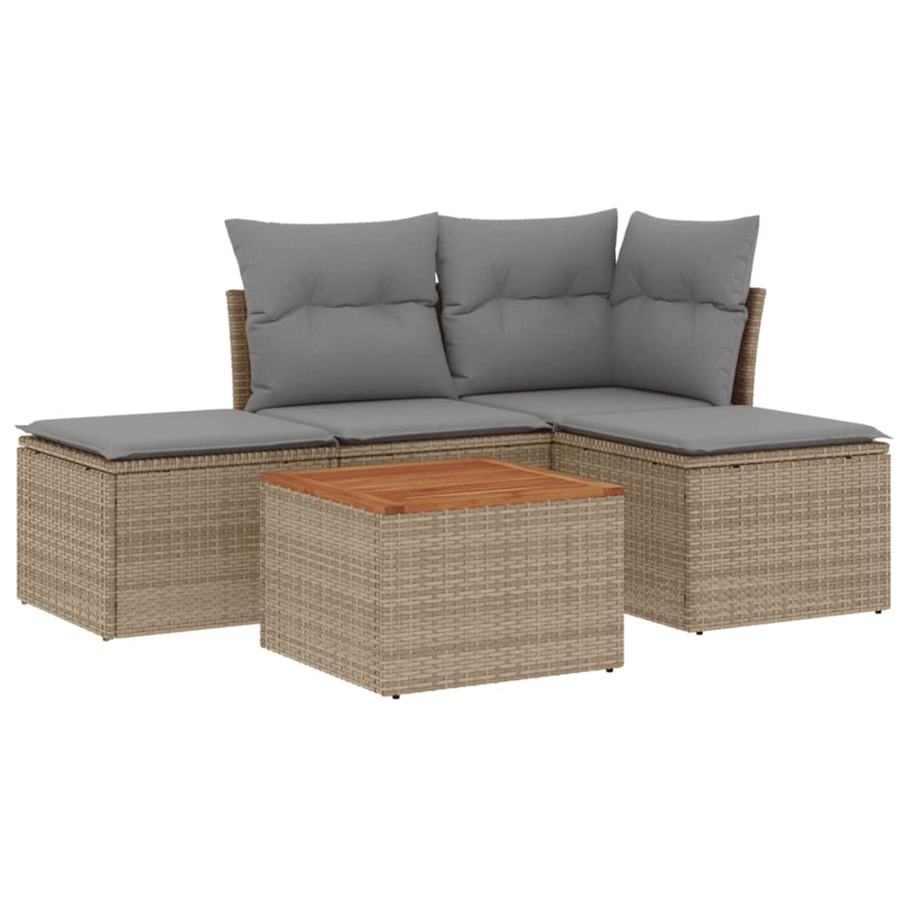 5-tlg. Garten-Sofagarnitur mit Kissen Beige-Mix Poly Rattan