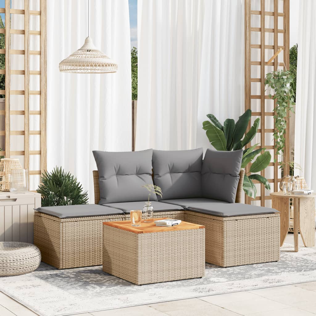 5-tlg. Garten-Sofagarnitur mit Kissen Beige-Mix Poly Rattan