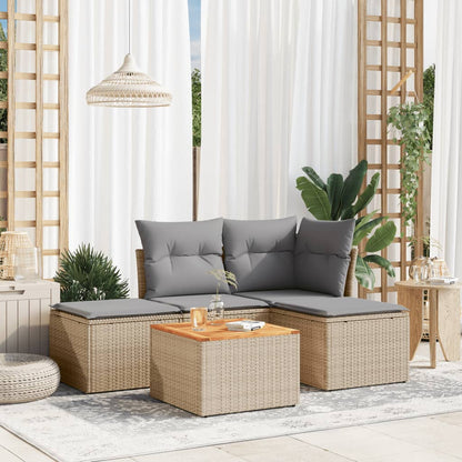 5-tlg. Garten-Sofagarnitur mit Kissen Beige-Mix Poly Rattan
