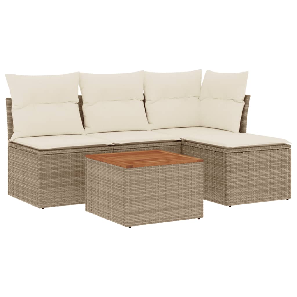 5-tlg. Garten-Sofagarnitur mit Kissen Beige Poly Rattan