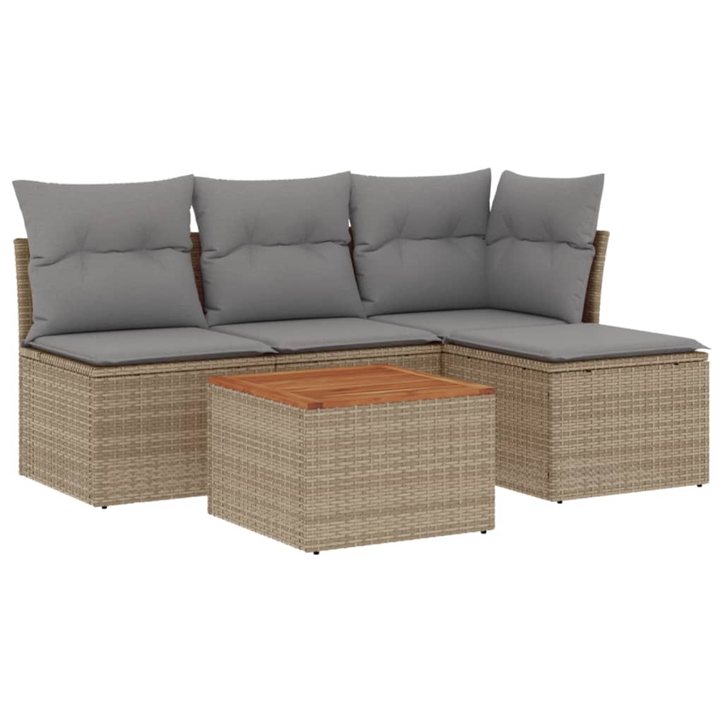 5-tlg. Garten-Sofagarnitur mit Kissen Beige-Mix Poly Rattan