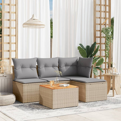 5-tlg. Garten-Sofagarnitur mit Kissen Beige-Mix Poly Rattan