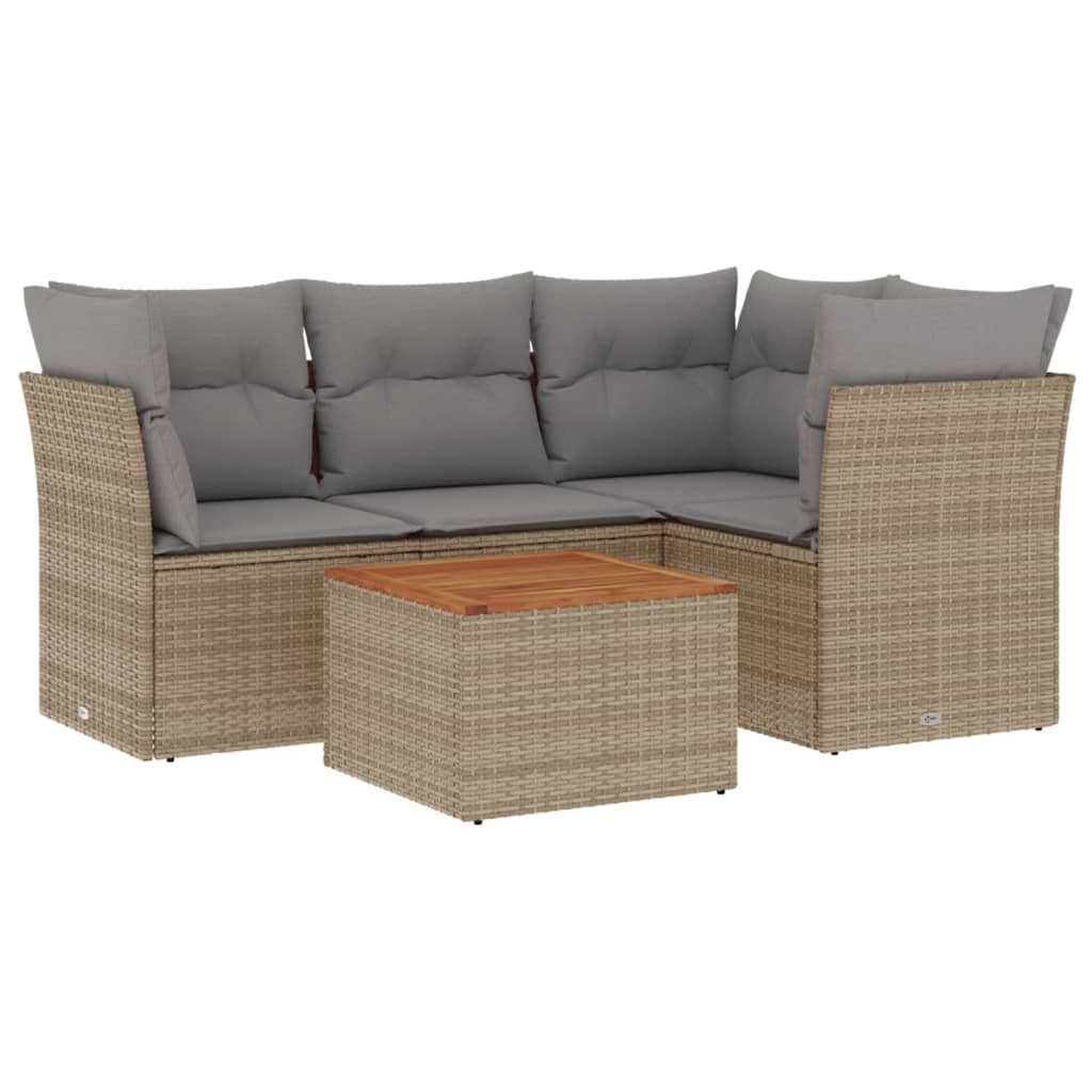 5-tlg. Garten-Sofagarnitur mit Kissen Beige-Mix Poly Rattan