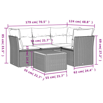 5-tlg. Garten-Sofagarnitur mit Kissen Beige-Mix Poly Rattan