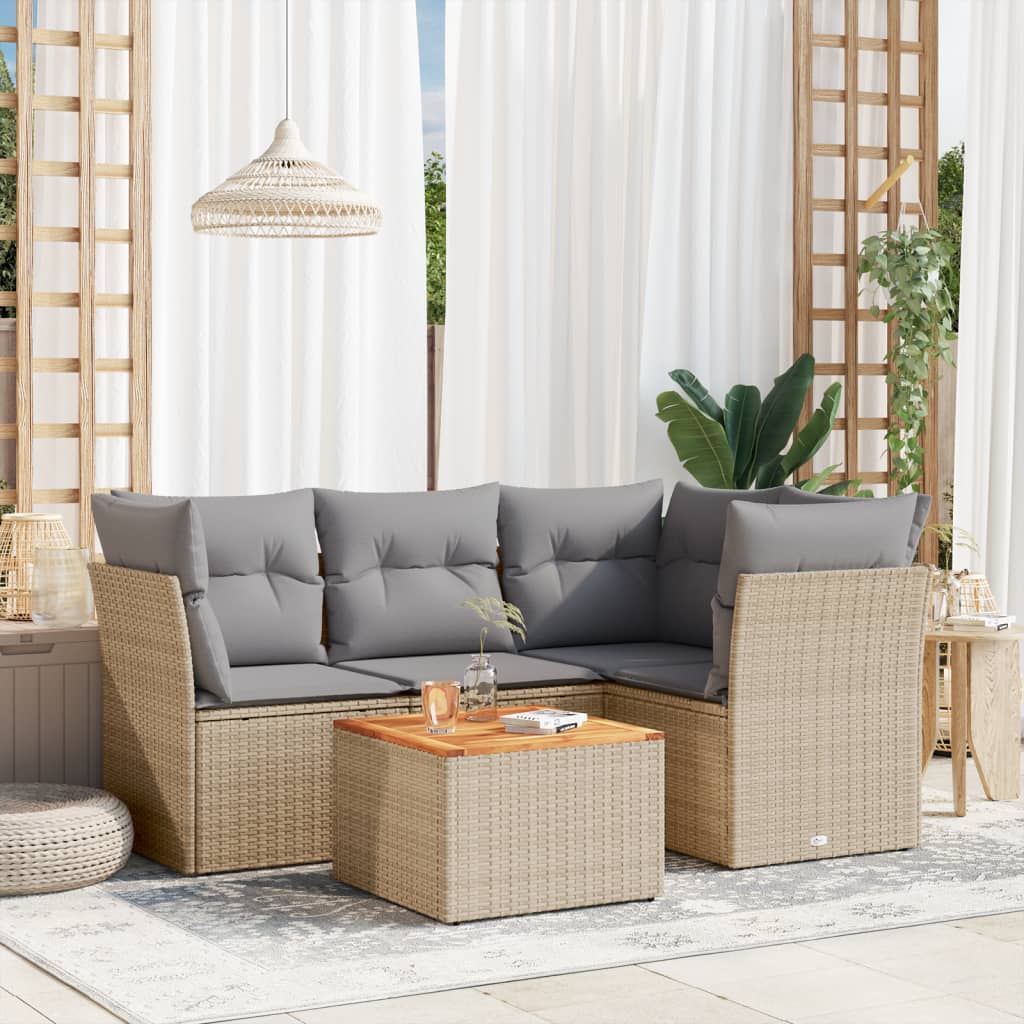 5-tlg. Garten-Sofagarnitur mit Kissen Beige-Mix Poly Rattan