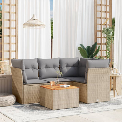 5-tlg. Garten-Sofagarnitur mit Kissen Beige-Mix Poly Rattan