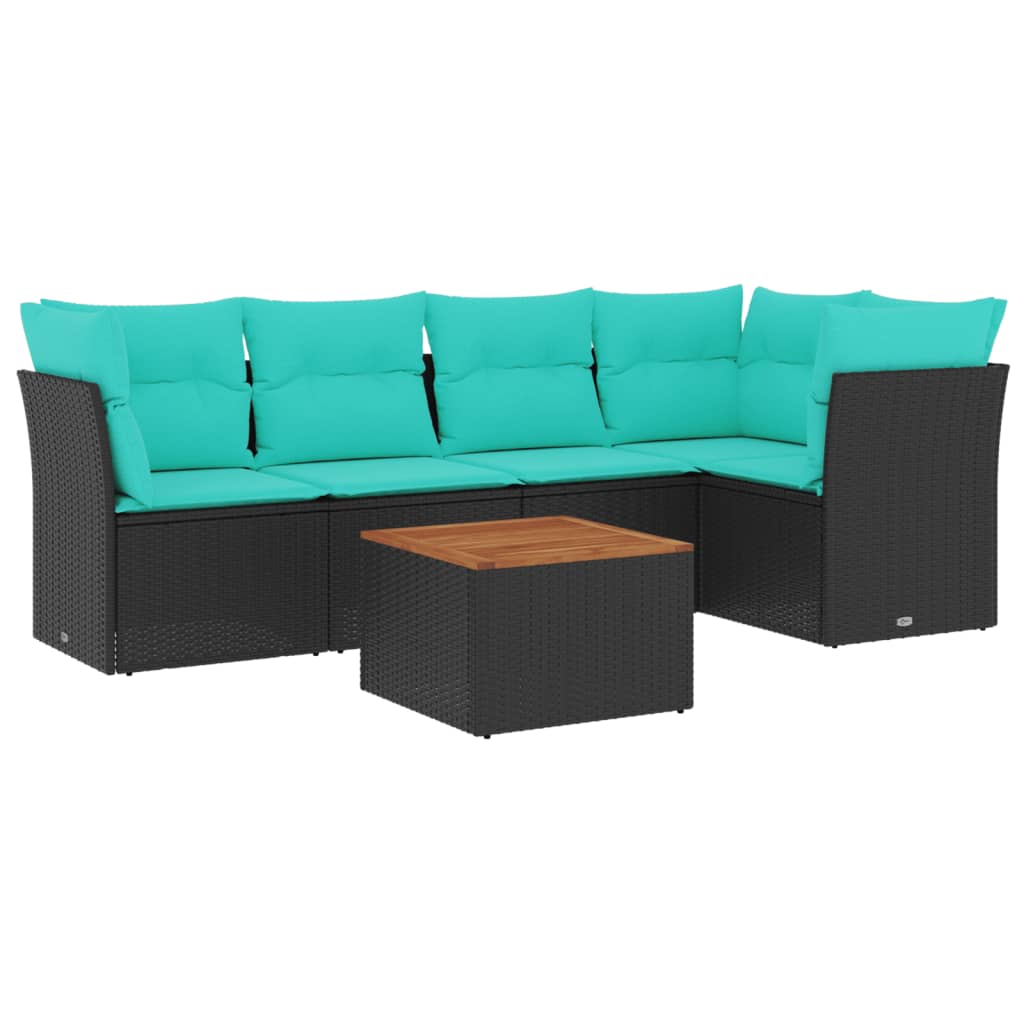 6-tlg. Garten-Sofagarnitur mit Kissen Schwarz Poly Rattan