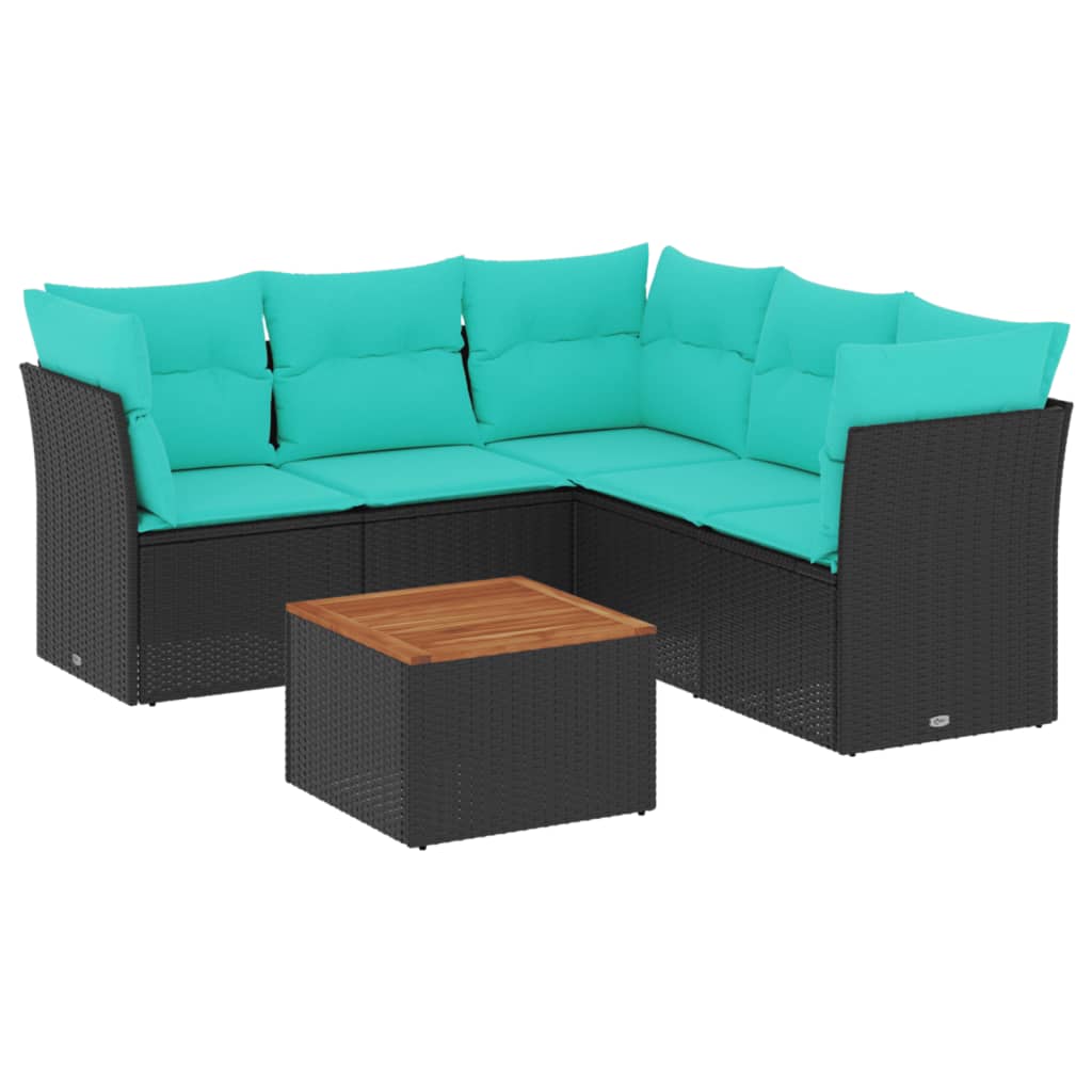 6-tlg. Garten-Sofagarnitur mit Kissen Schwarz Poly Rattan