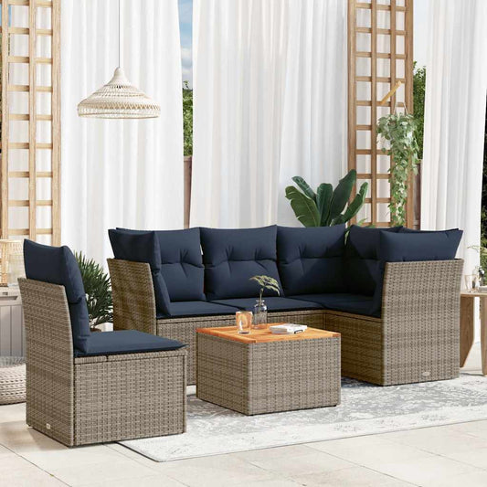 6-tlg. Garten-Sofagarnitur mit Kissen Grau Poly Rattan