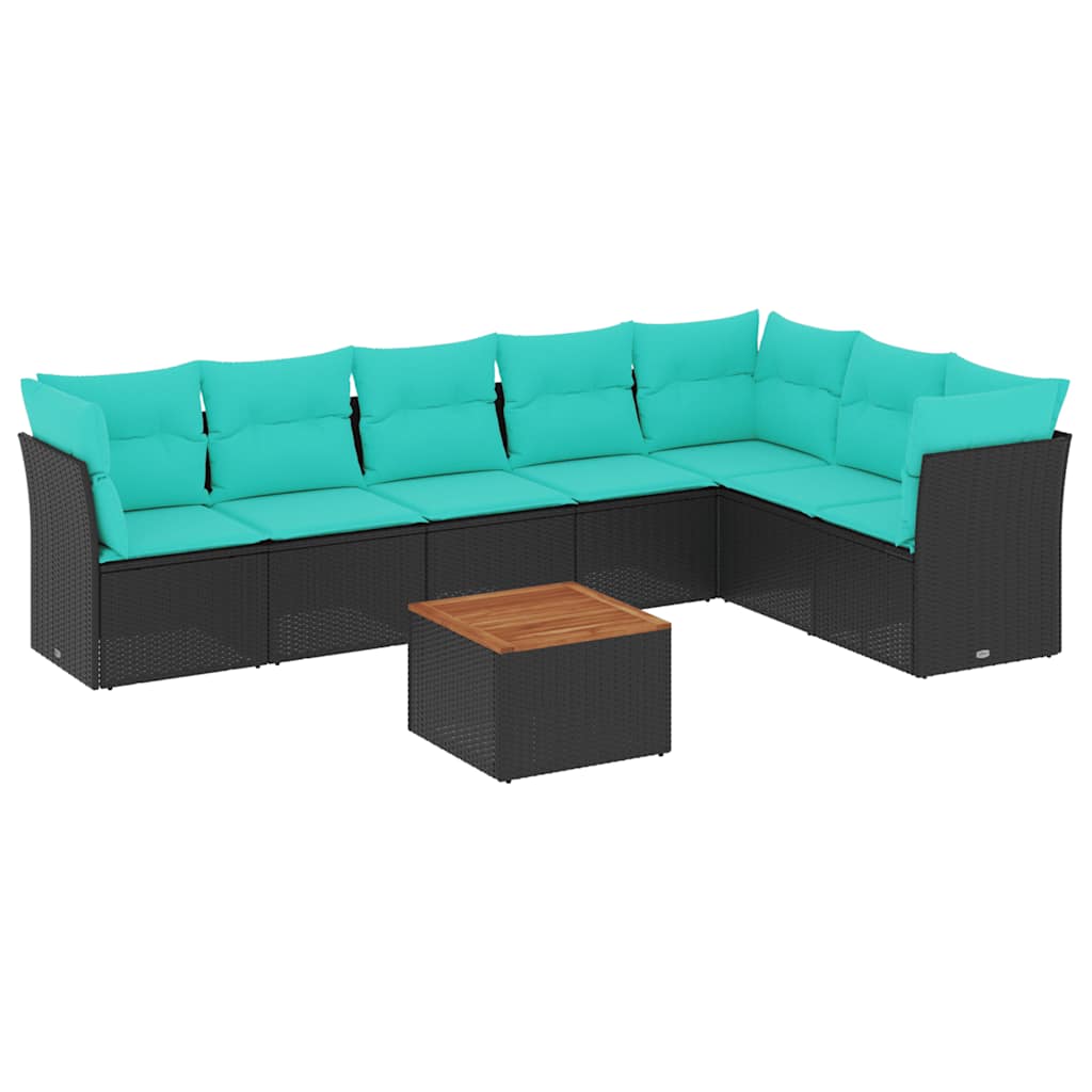 8-tlg. Garten-Sofagarnitur mit Kissen Schwarz Poly Rattan