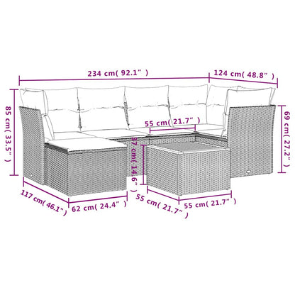 7-tlg. Garten-Sofagarnitur mit Kissen Schwarz Poly Rattan