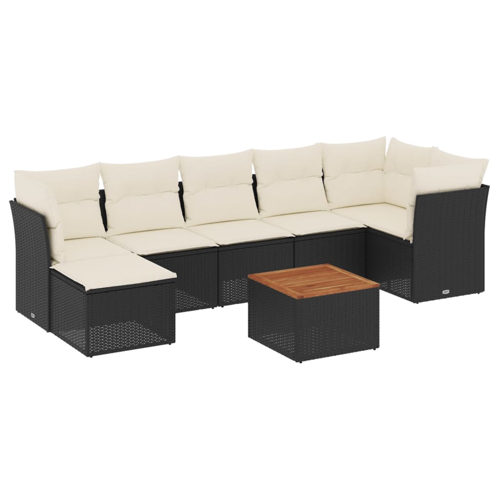 8-piece garden sofa set with cushions, black poly rattan