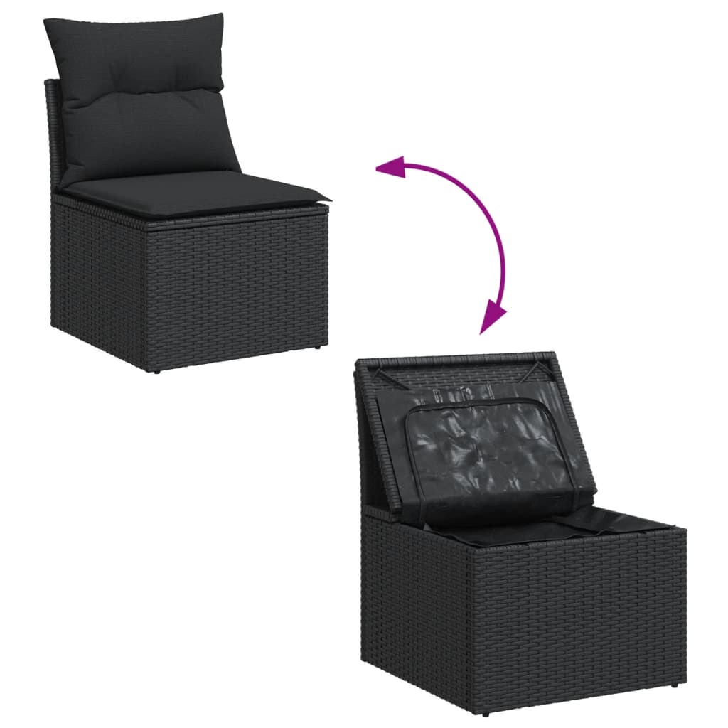 8-piece garden sofa set with cushions, black poly rattan