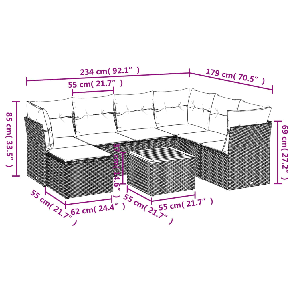 8-piece garden sofa set with cushions, black poly rattan