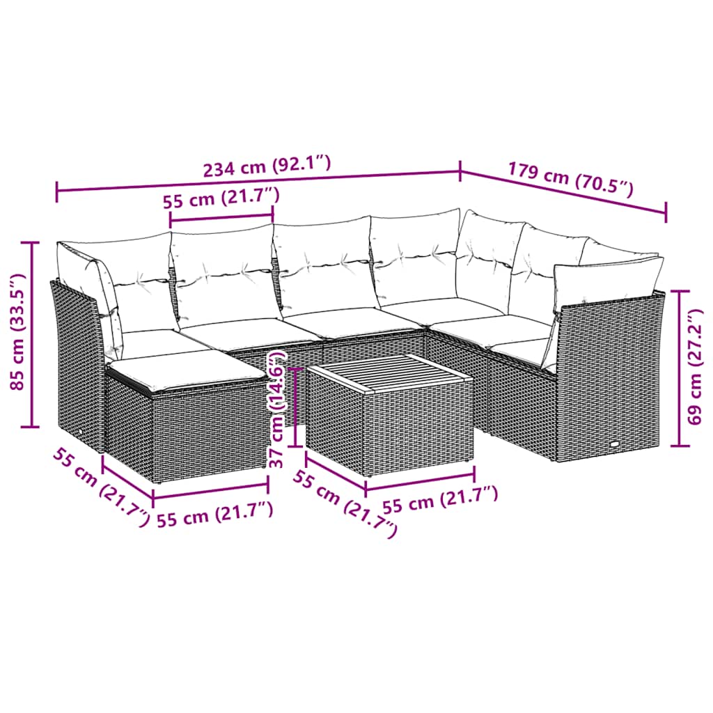 8-tlg. Garten-Sofagarnitur mit Kissen Schwarz Poly Rattan