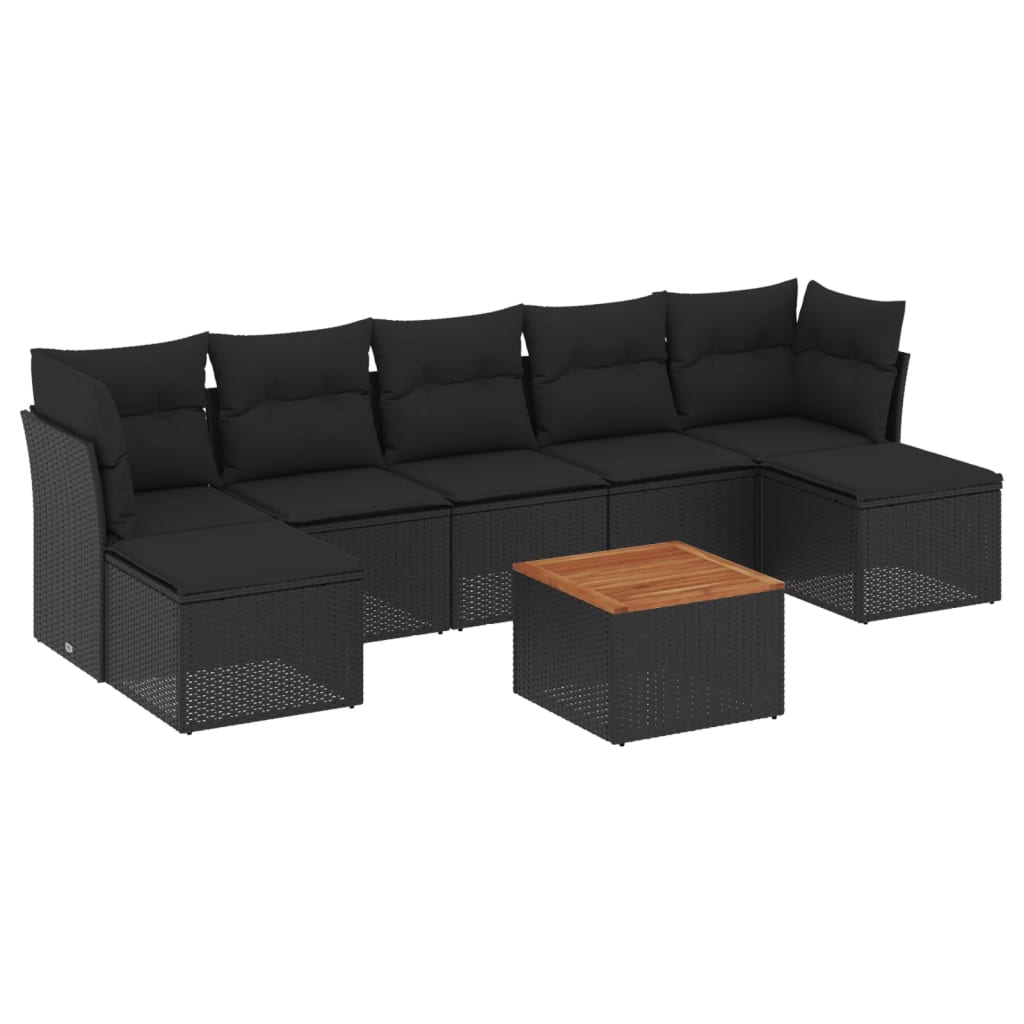 8-piece garden sofa set with cushions, black poly rattan