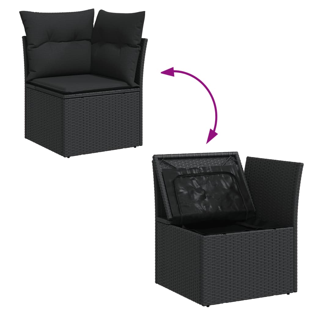 8-piece garden sofa set with cushions, black poly rattan