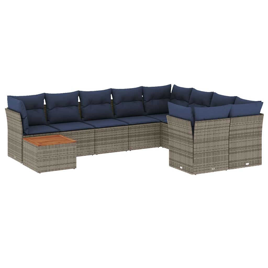 10-tlg. Garten-Sofagarnitur mit Kissen Grau Poly Rattan