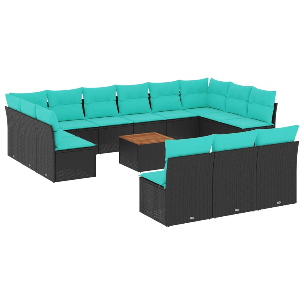 14-tlg. Garten-Sofagarnitur mit Kissen Schwarz Poly Rattan