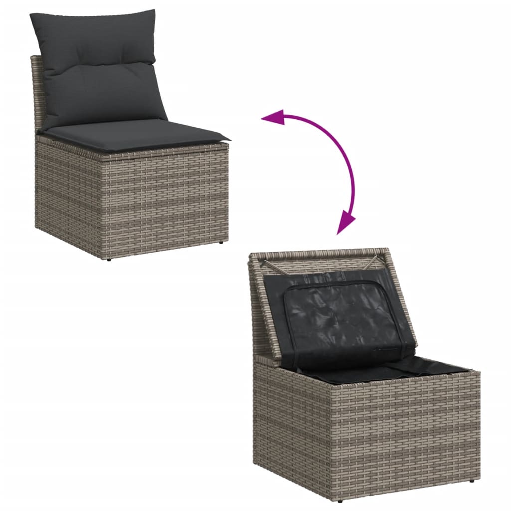 14-tlg. Garten-Sofagarnitur mit Kissen Grau Poly Rattan