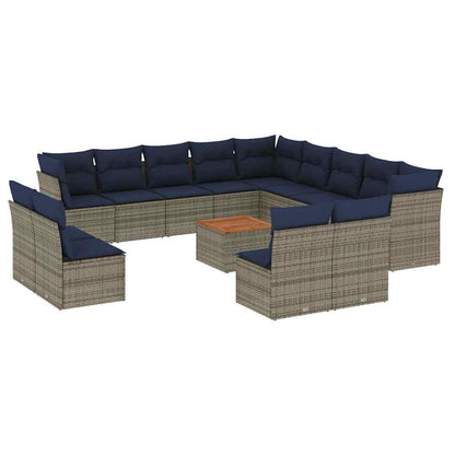 14-tlg. Garten-Sofagarnitur mit Kissen Grau Poly Rattan