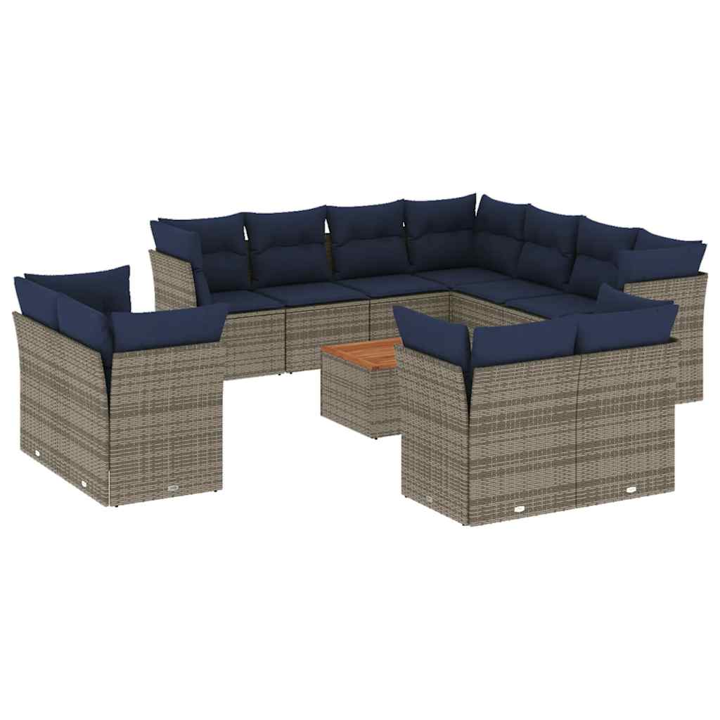 12-tlg. Garten-Sofagarnitur mit Kissen Grau Poly Rattan