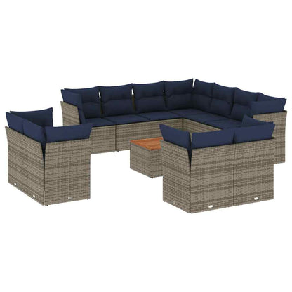12-tlg. Garten-Sofagarnitur mit Kissen Grau Poly Rattan