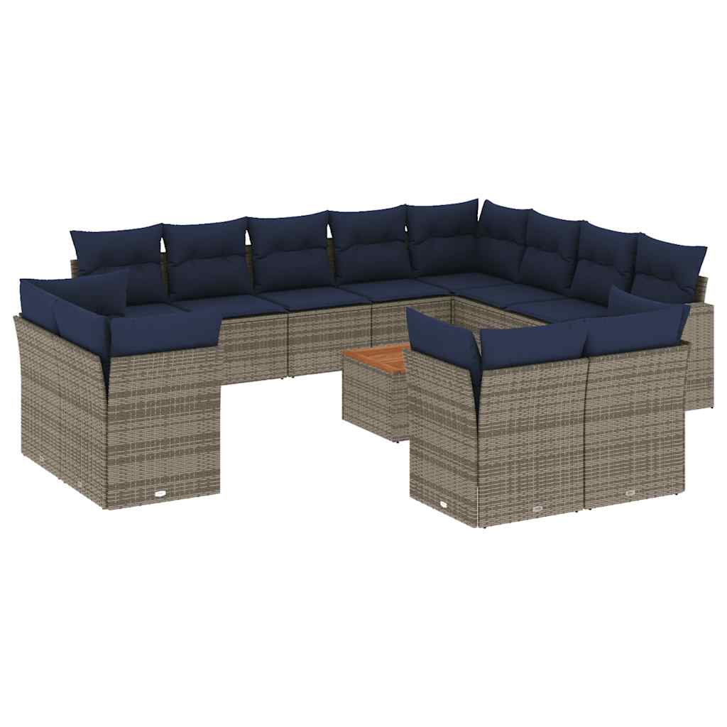 13-tlg. Garten-Sofagarnitur mit Kissen Grau Poly Rattan