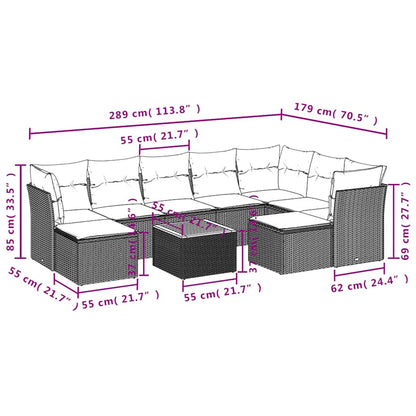 10-teiliges Gartensofa-Set mit Kissen, grau, Polyrattan