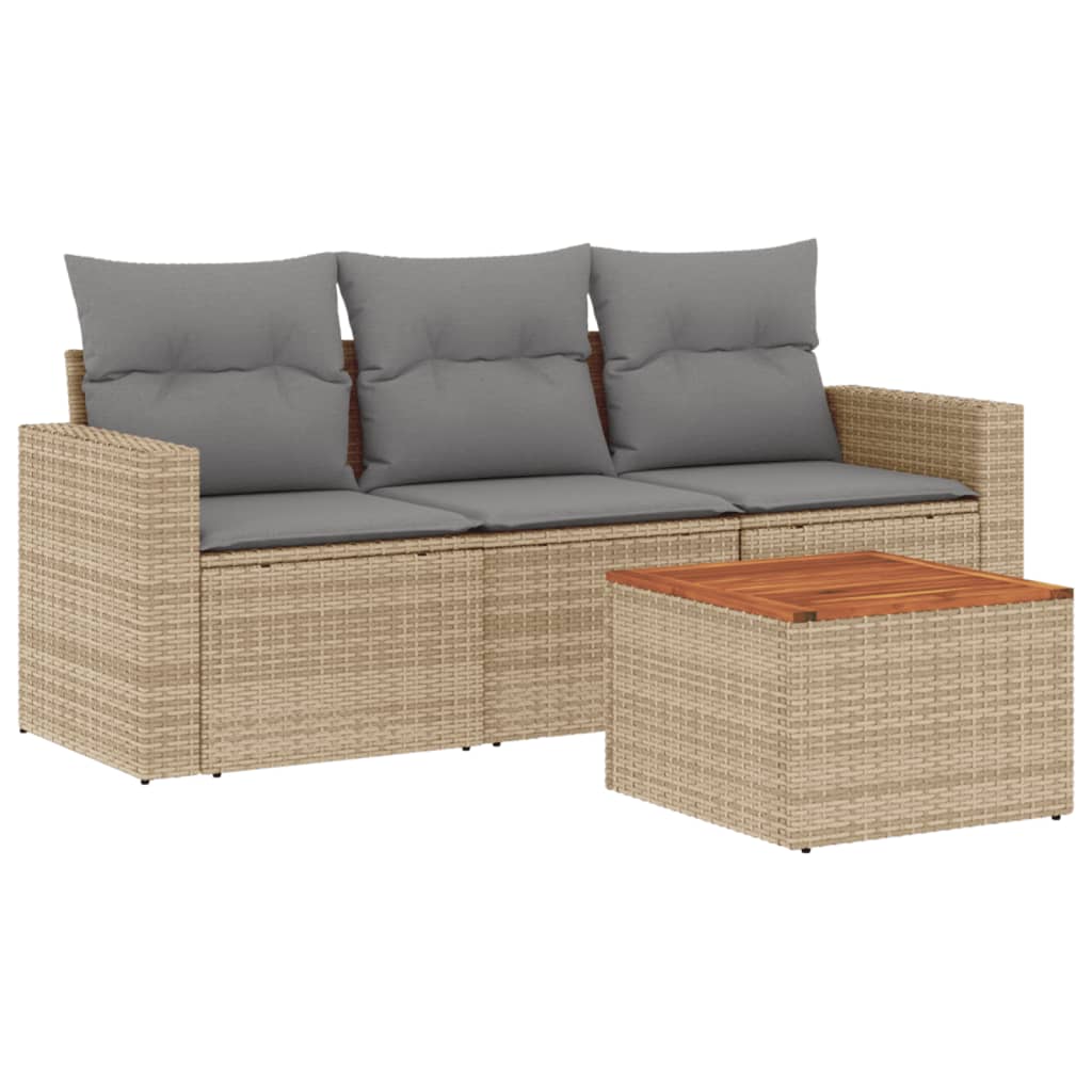 4-tlg. Garten-Sofagarnitur mit Kissen Beige-Mix Poly Rattan