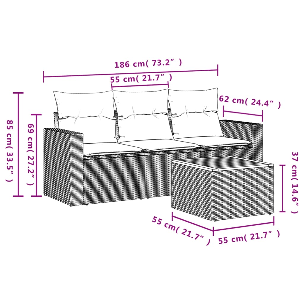 4-tlg. Garten-Sofagarnitur mit Kissen Beige-Mix Poly Rattan