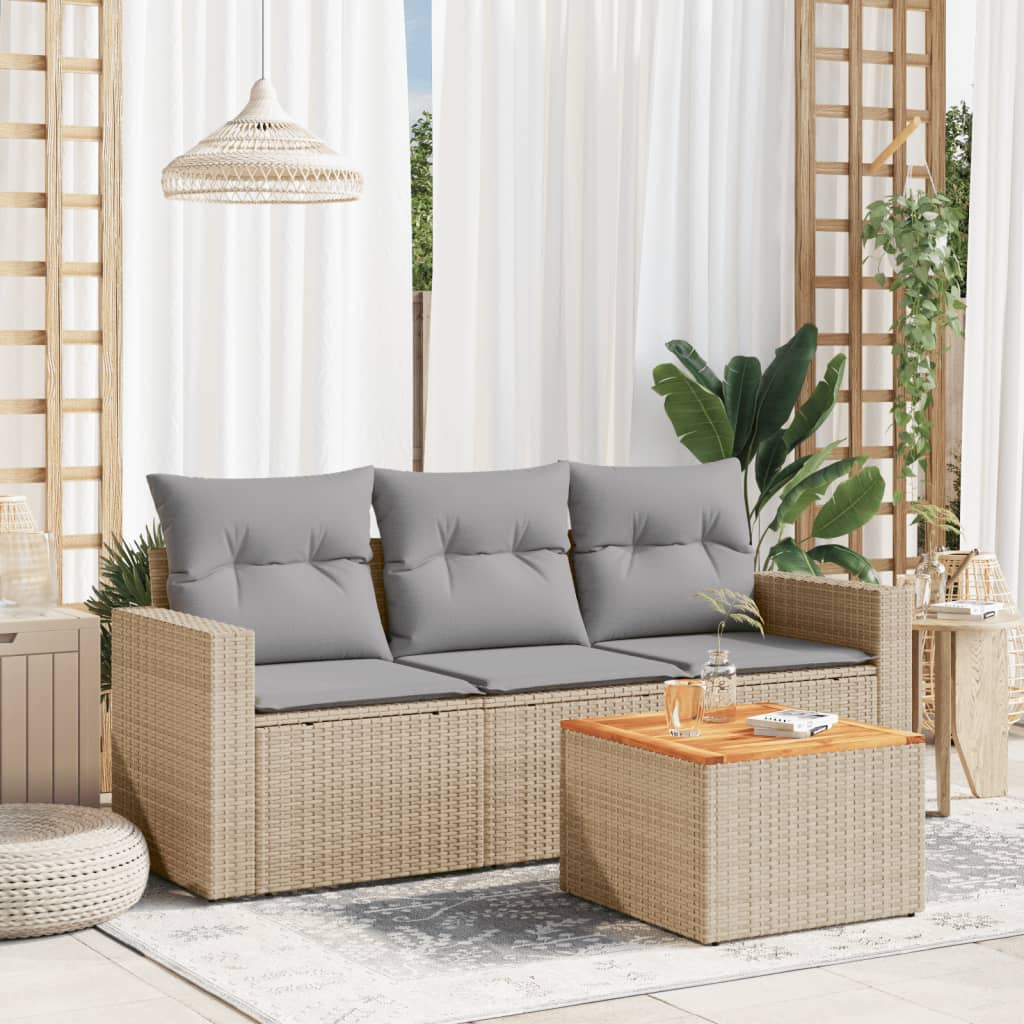 4-tlg. Garten-Sofagarnitur mit Kissen Beige-Mix Poly Rattan