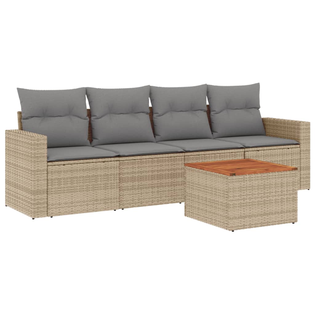 5-tlg. Garten-Sofagarnitur mit Kissen Beige-Mix Poly Rattan