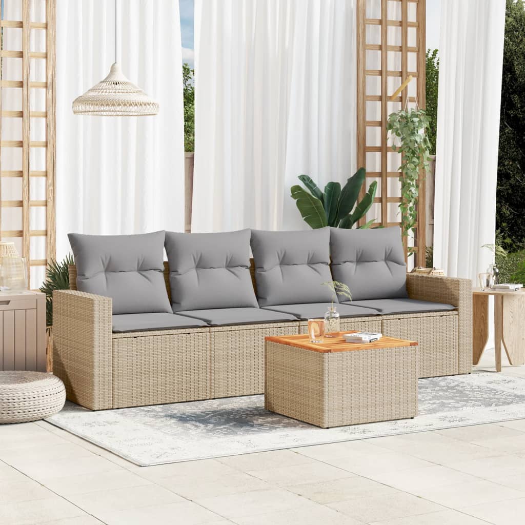5-tlg. Garten-Sofagarnitur mit Kissen Beige-Mix Poly Rattan