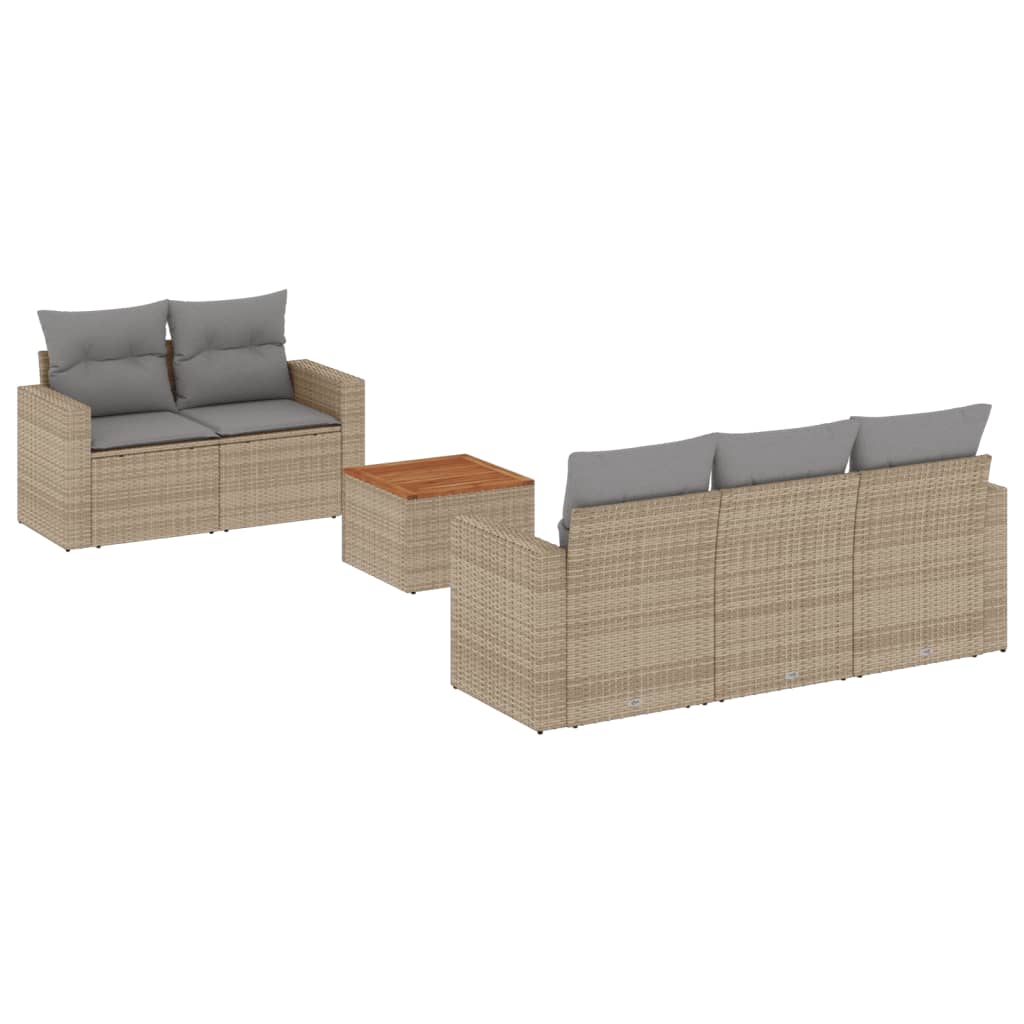 6-tlg. Garten-Sofagarnitur mit Kissen Beige-Mix Poly Rattan