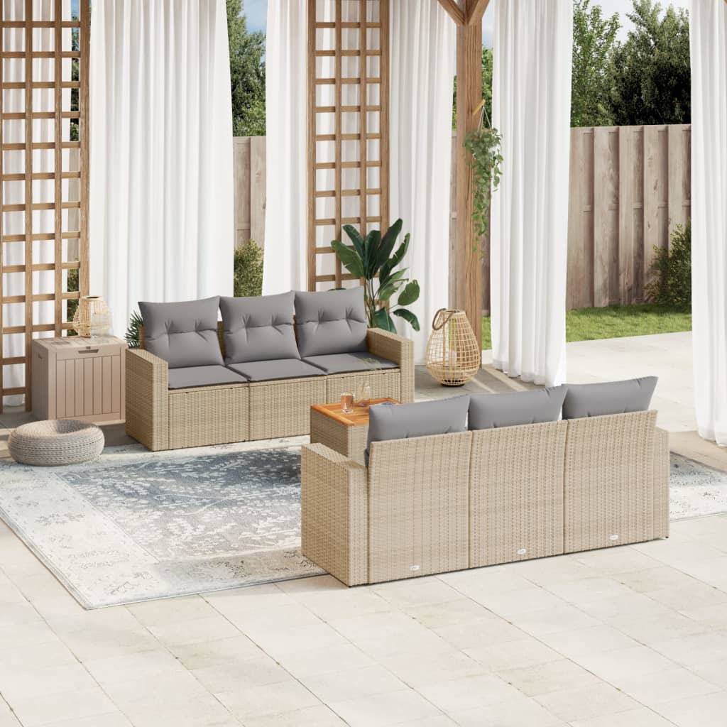 7-tlg. Garten-Sofagarnitur mit Kissen Beige-Mix Poly Rattan