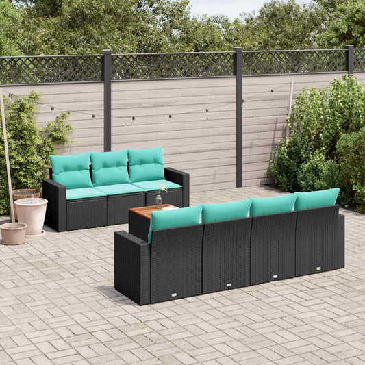 8-tlg. Garten-Sofagarnitur mit Kissen Schwarz Poly Rattan