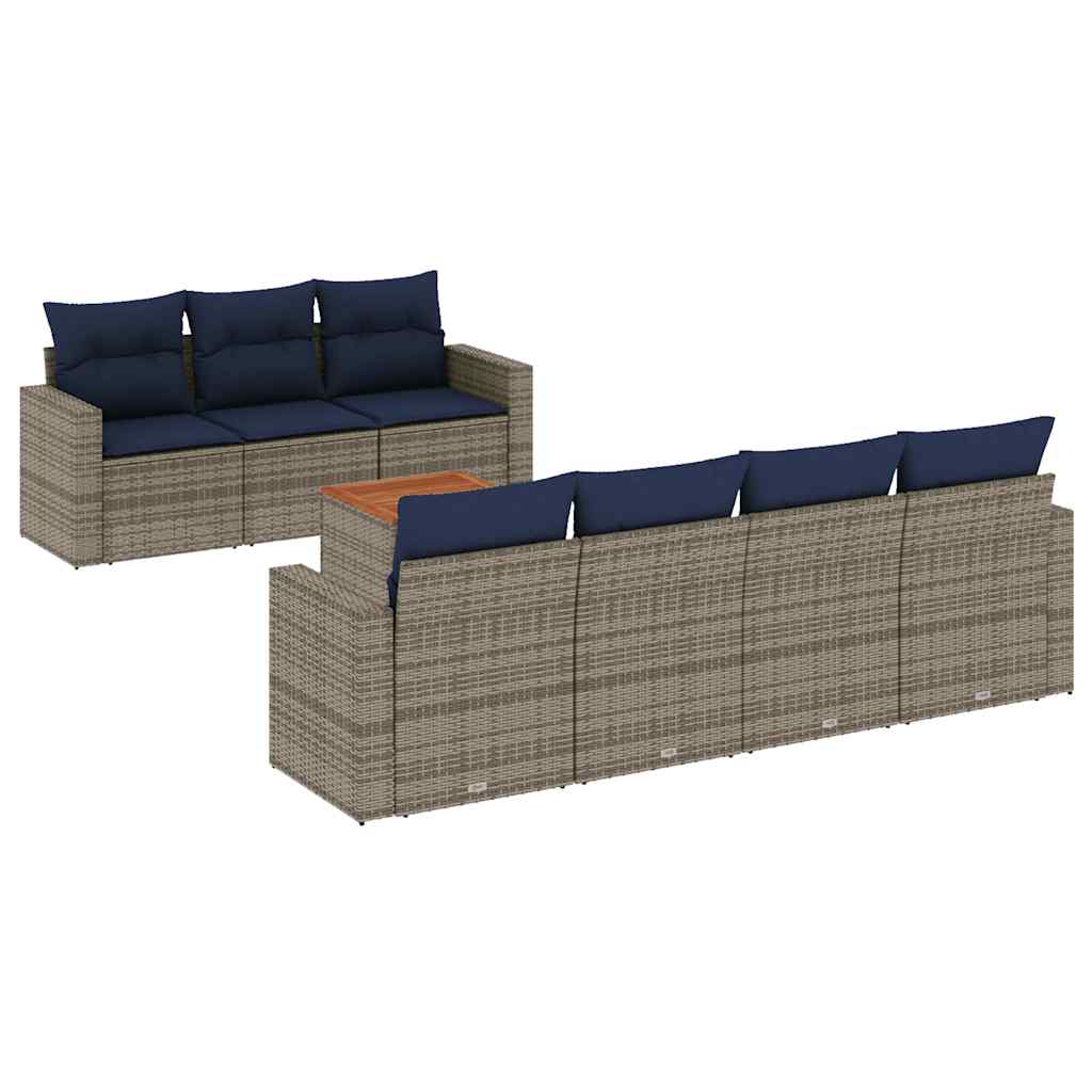 8-tlg. Garten-Sofagarnitur mit Kissen Grau Poly Rattan