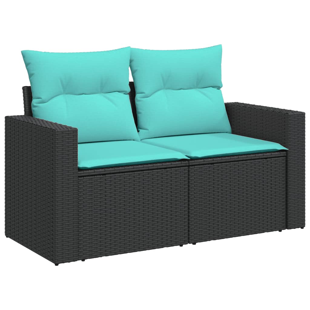 8-tlg. Garten-Sofagarnitur mit Kissen Schwarz Poly Rattan